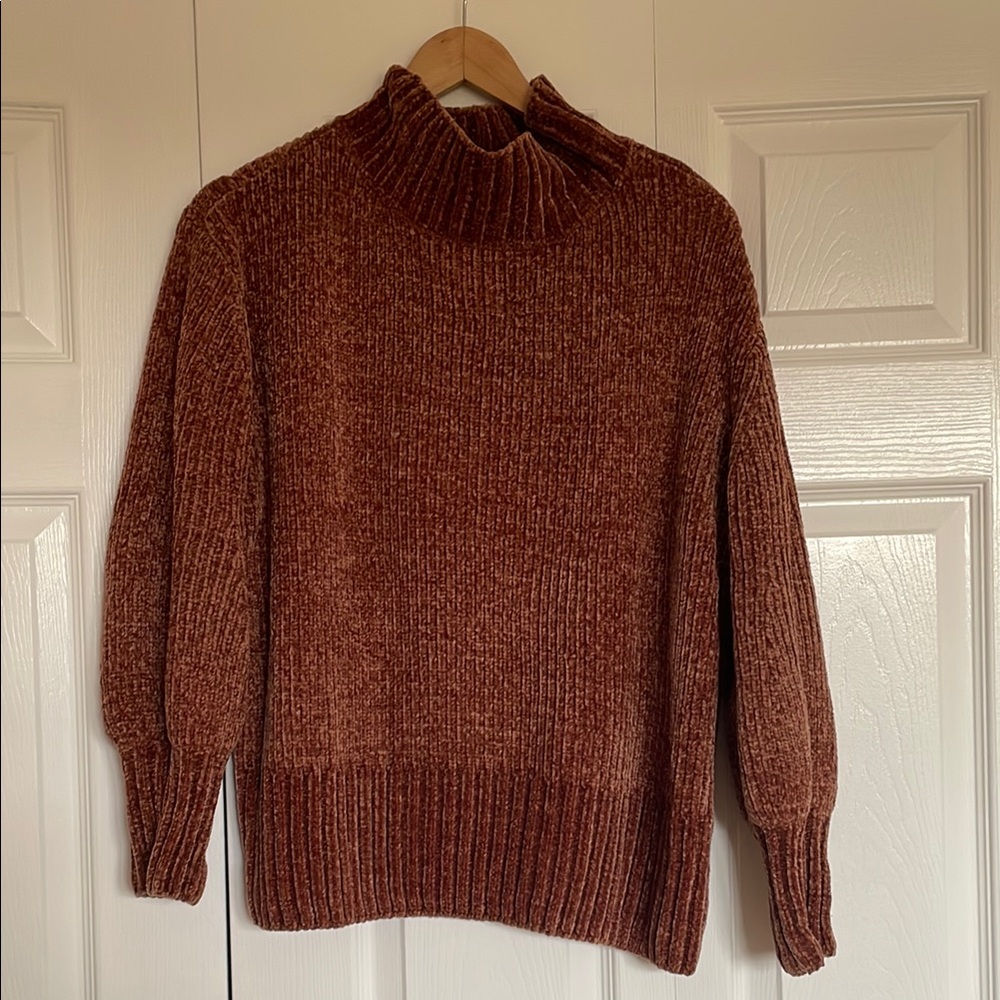 Cynthia Rowley Brown Chunky Knit Chenille Turtleneck Sweater